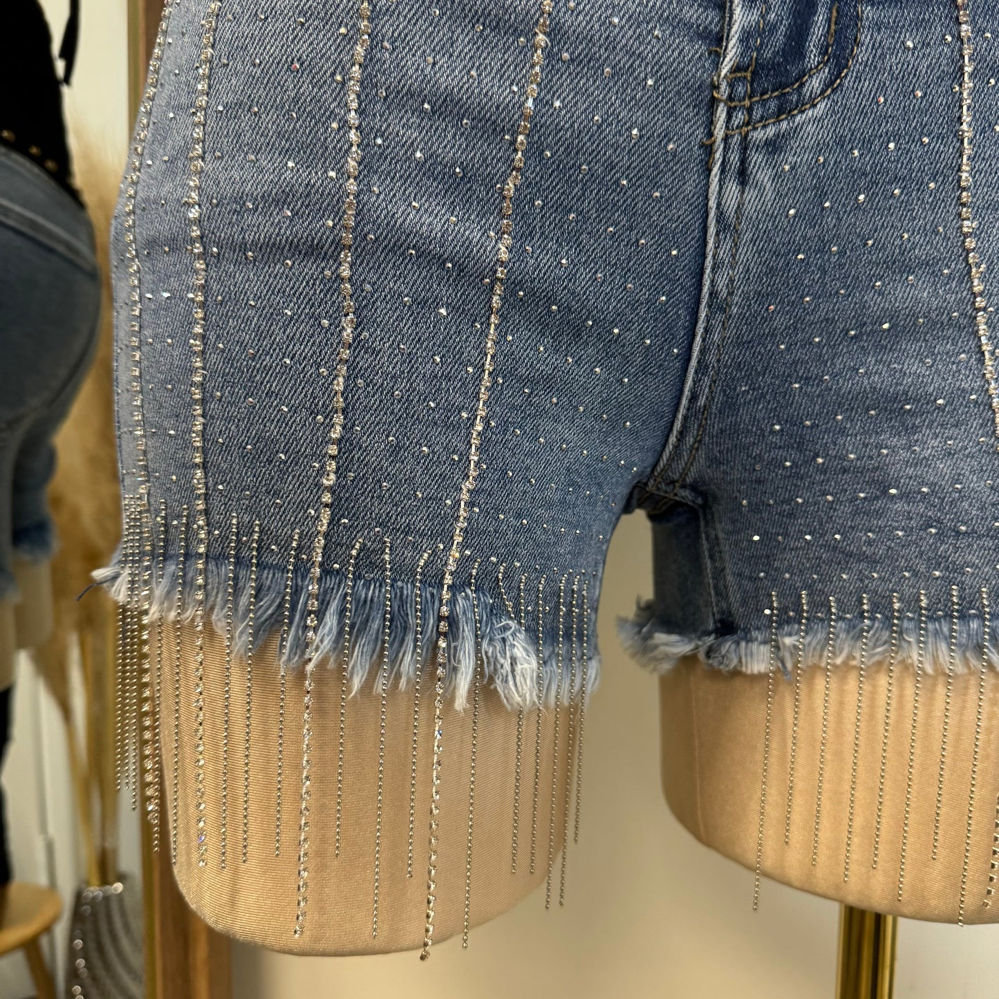 Tu Rhinestone Shorts-LT Blue