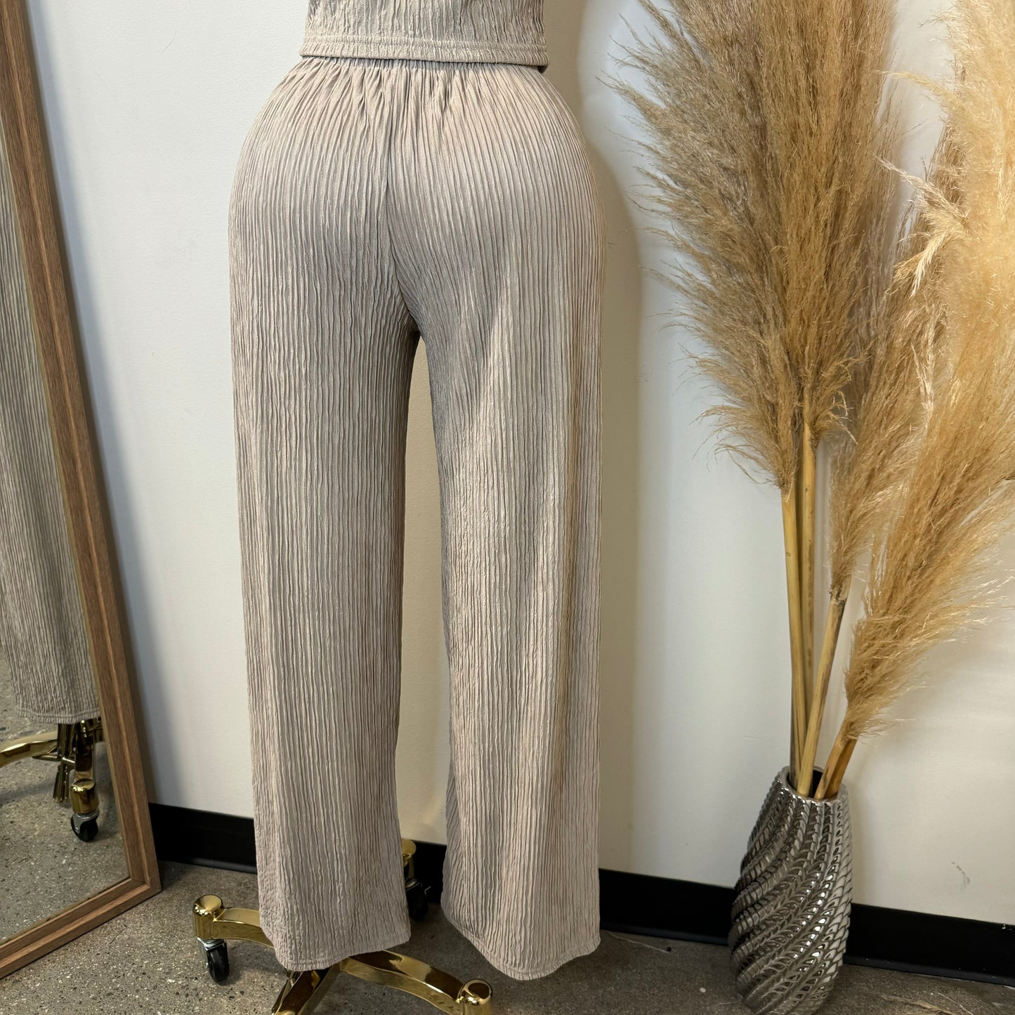 Halter Two Piece Pant Set-Taupe