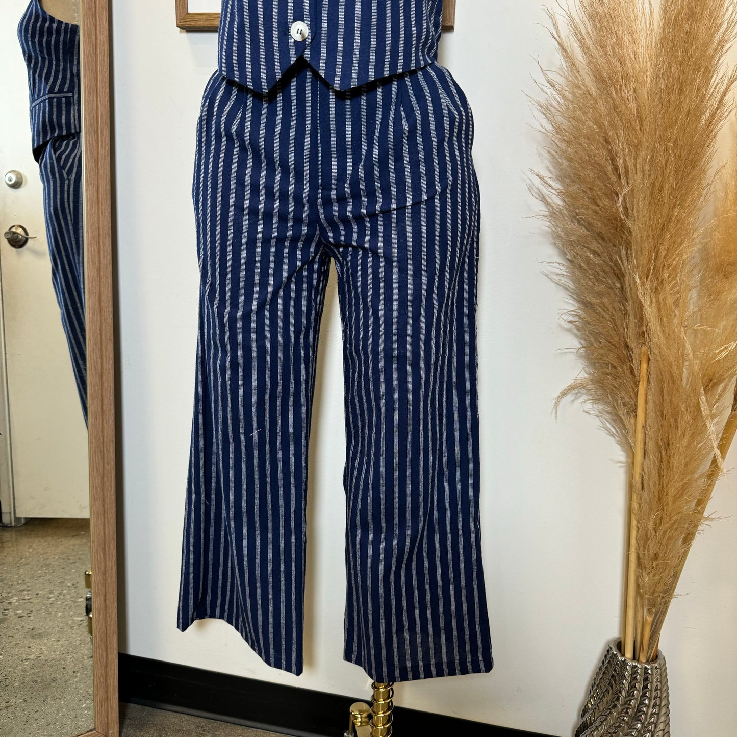 Beli Stripes Linen Pant Set-Navy