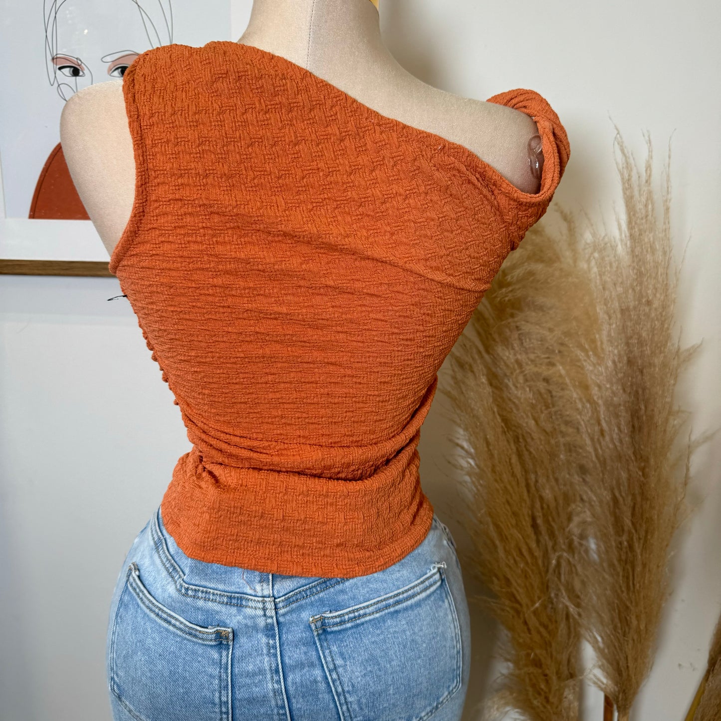 Metak Trim Textured Top-Orange