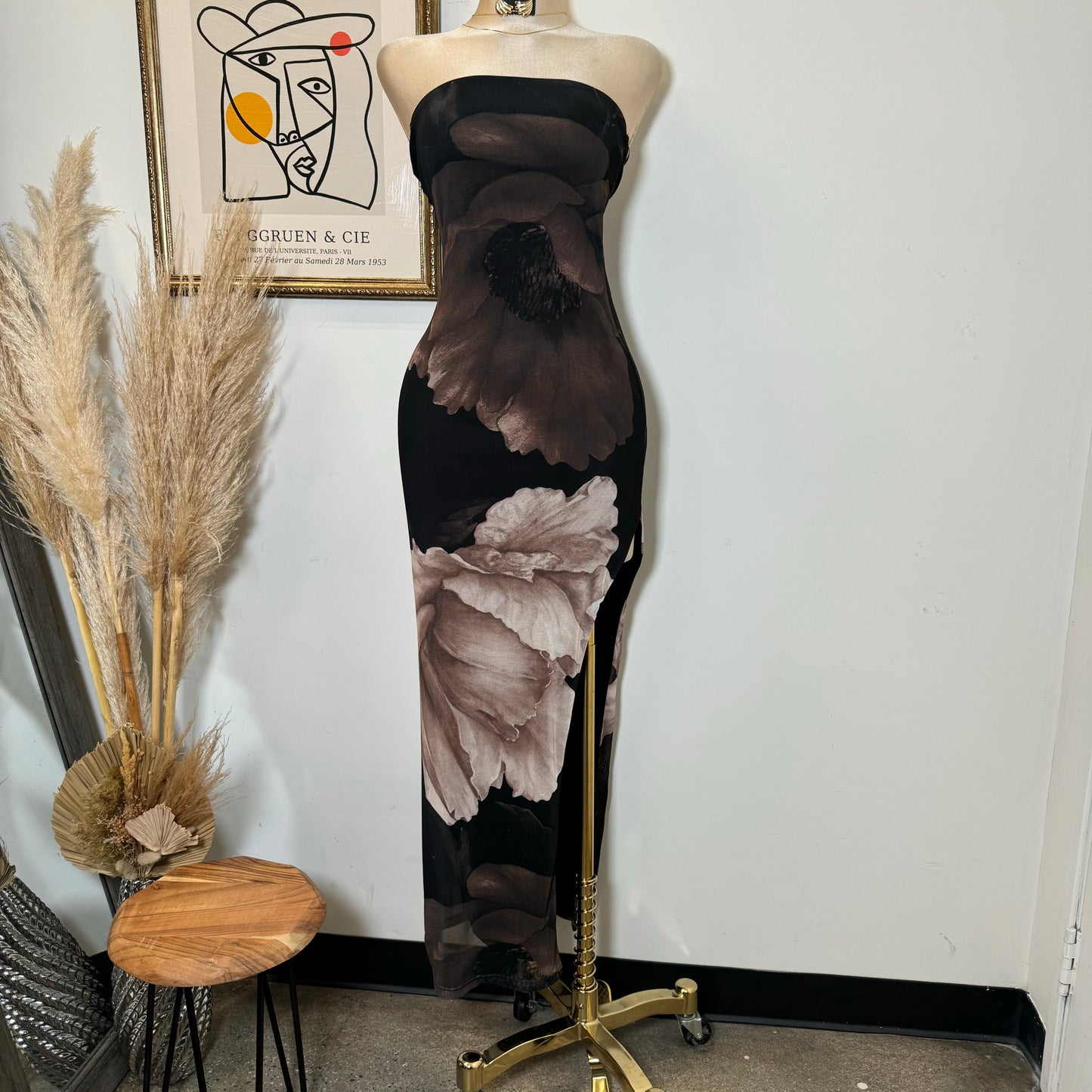 Tube Slit Maxi Dress-Brown
