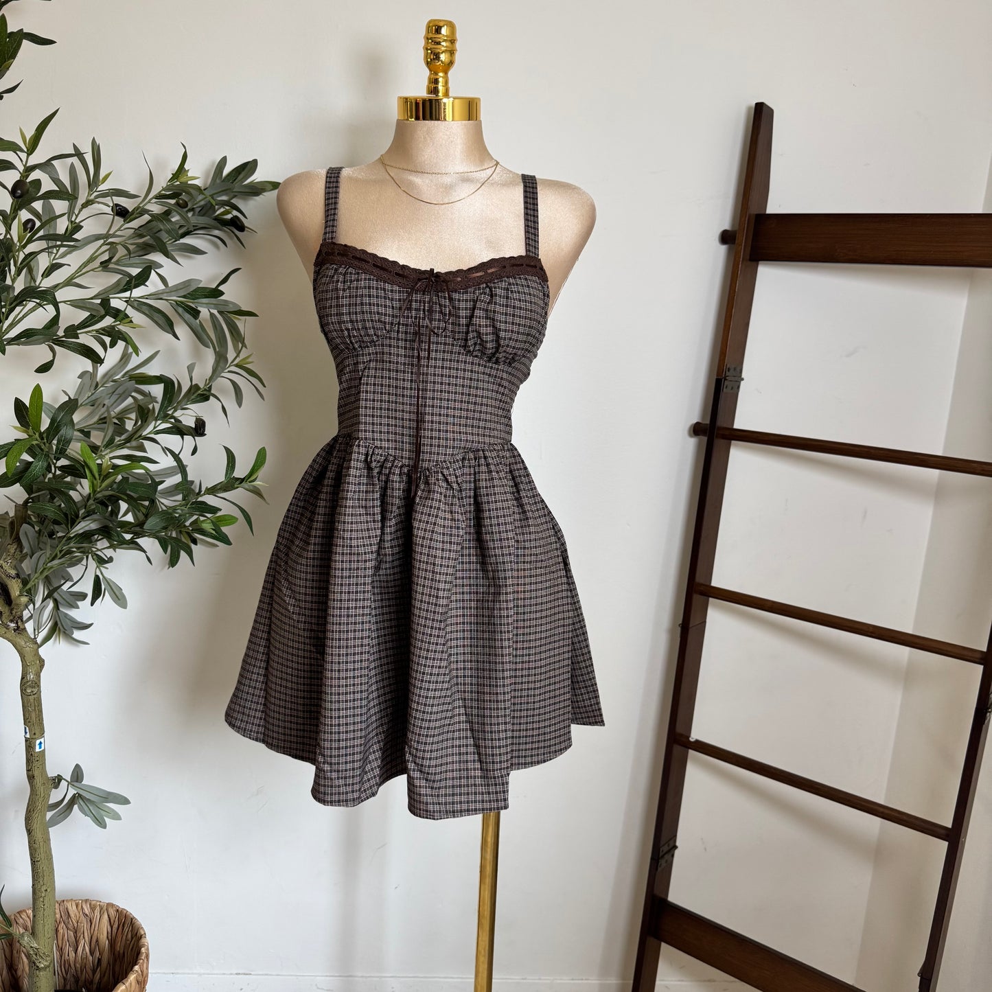 Picnic Corset Mini Dress-Square Print