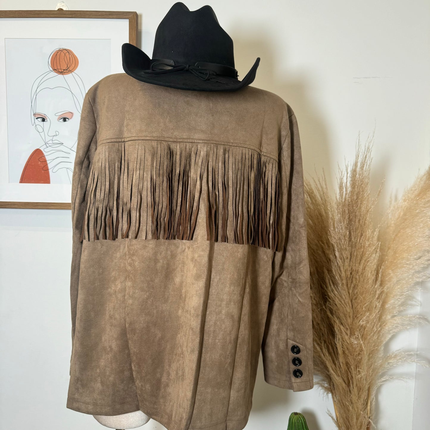 Fringe Blazer- Tan