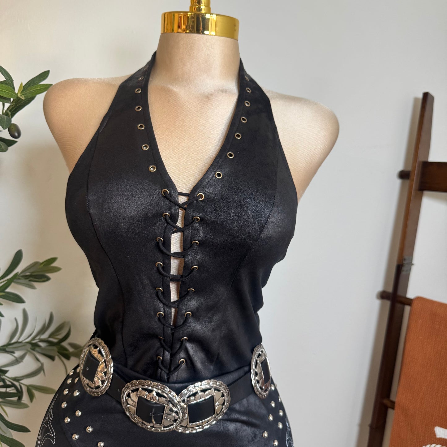 Halter Suede Top-BLack