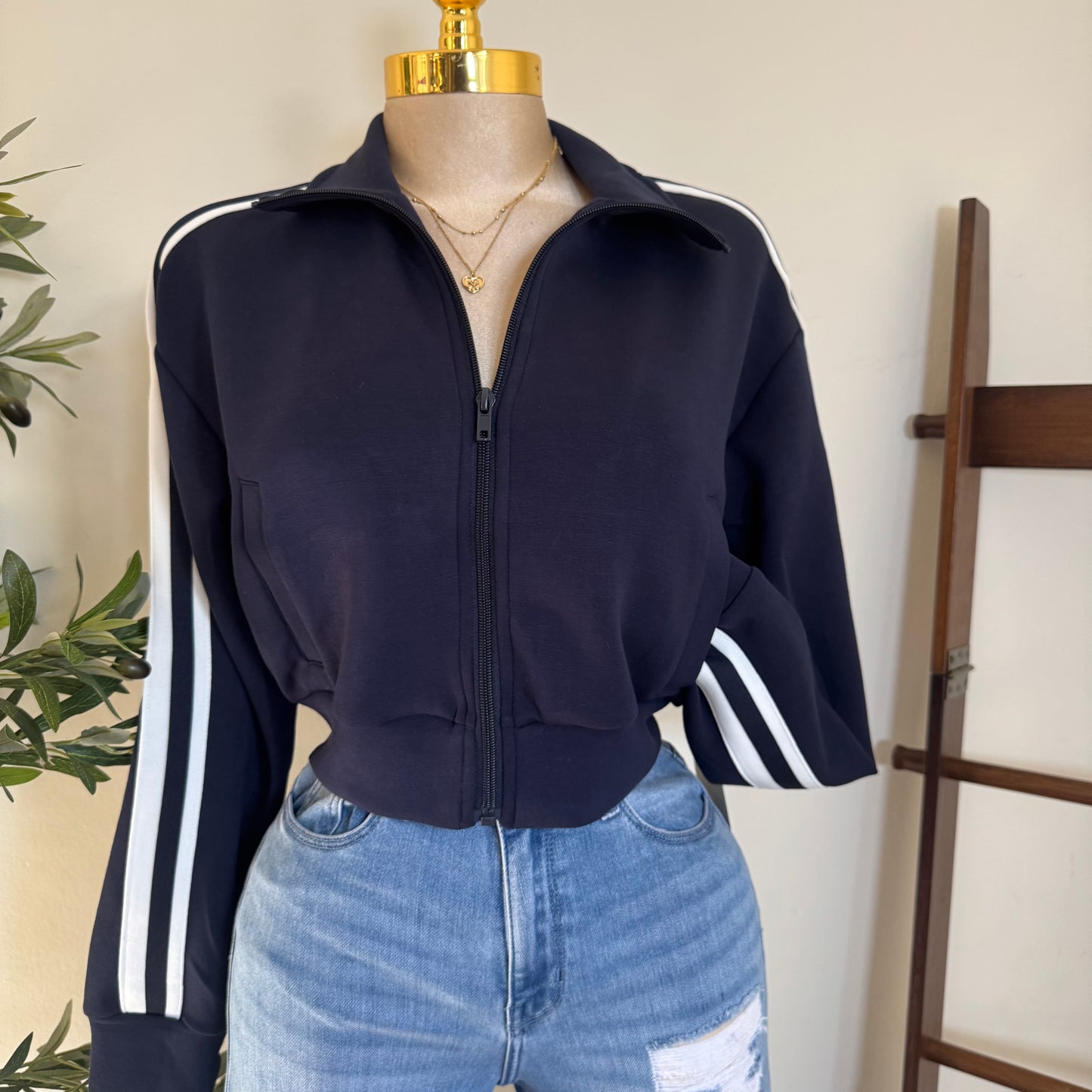 Striped Cropped Sweater-Navy