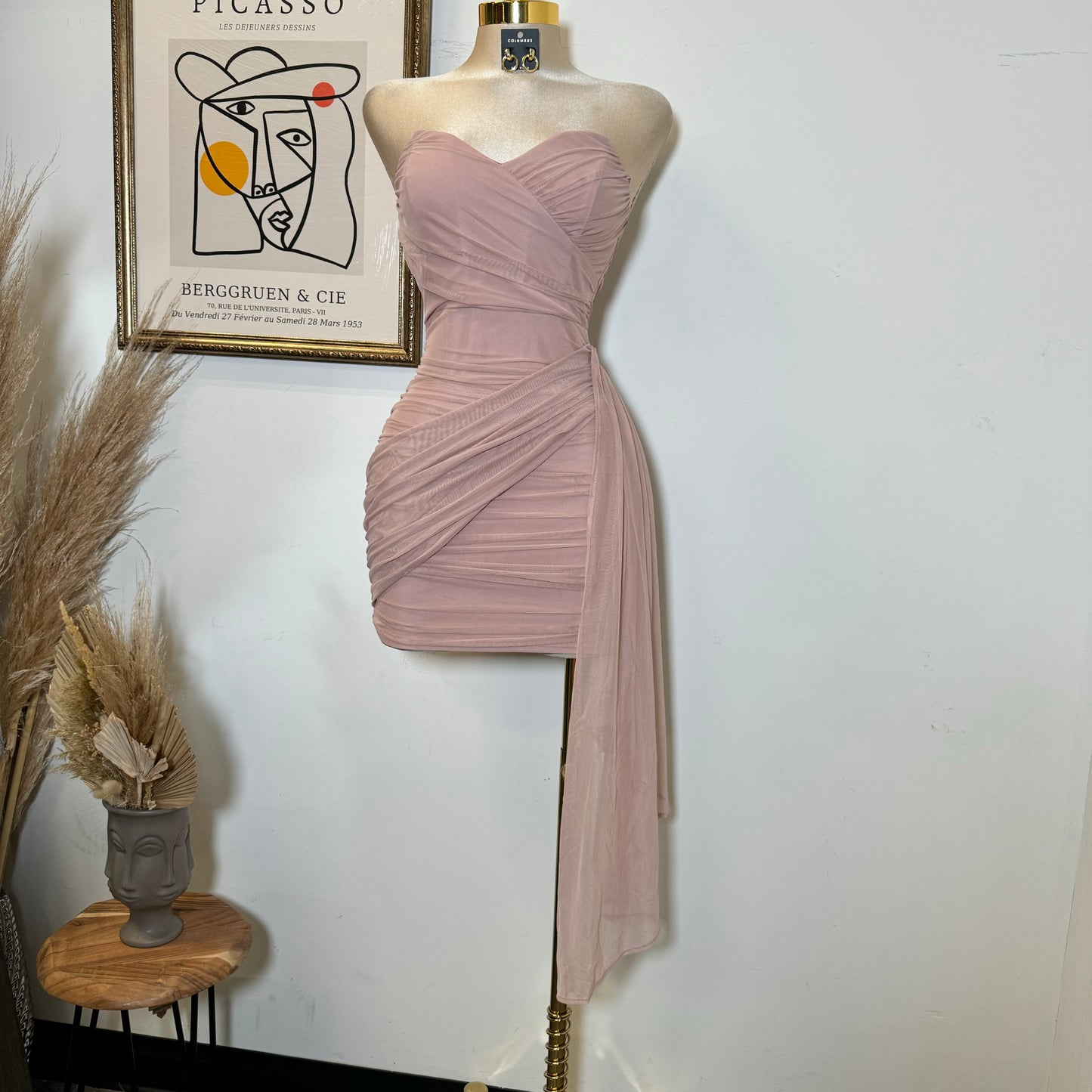 Sweetheart Draped Tube Mini Dress-Blush