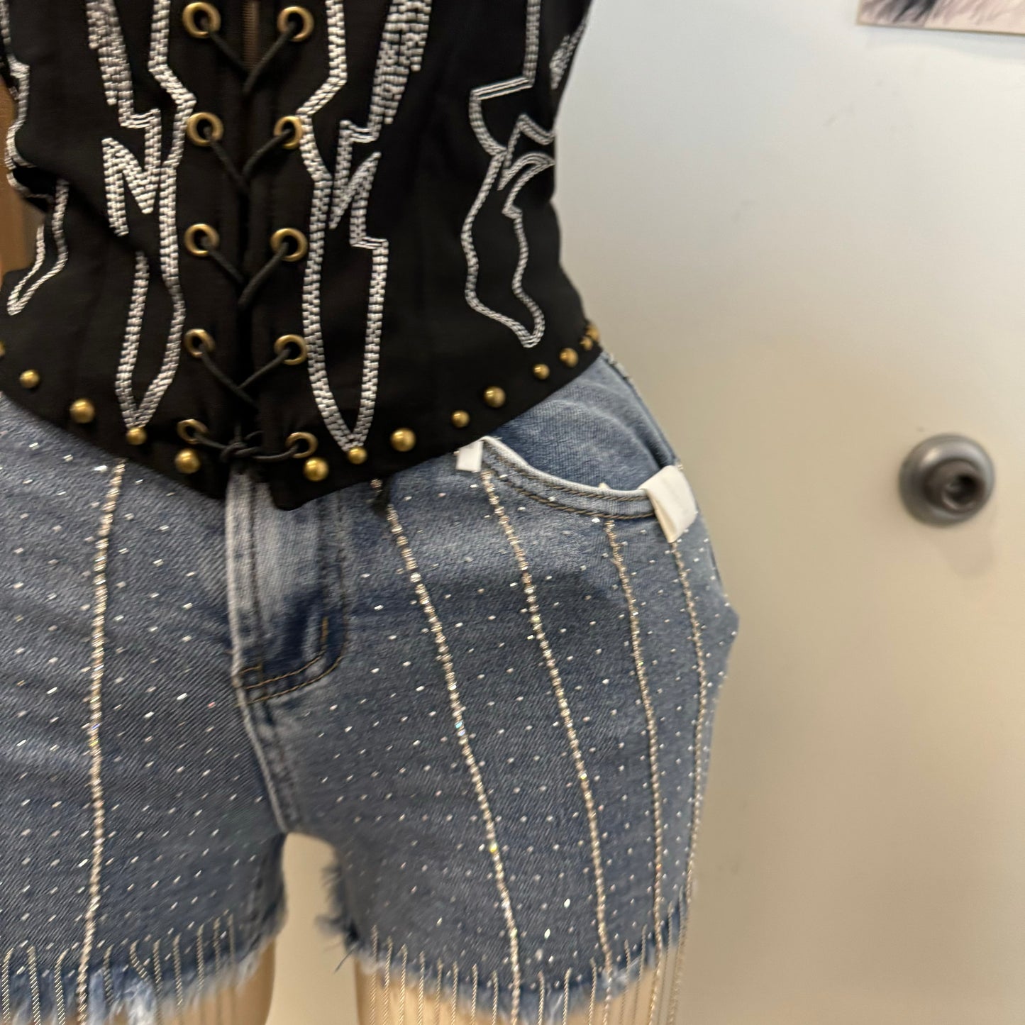 Tu Rhinestone Shorts-LT Blue
