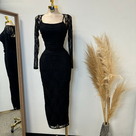 Aimara Lace Long Sleeve  Dress-black