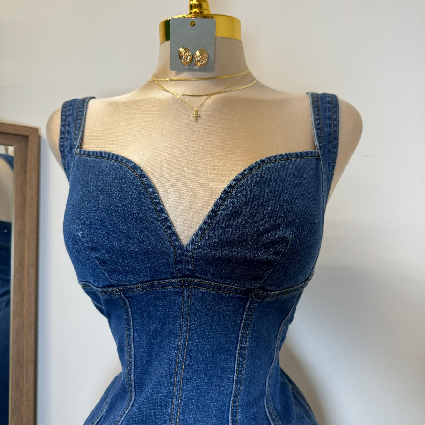 Denim Midi Dress-DK Blue