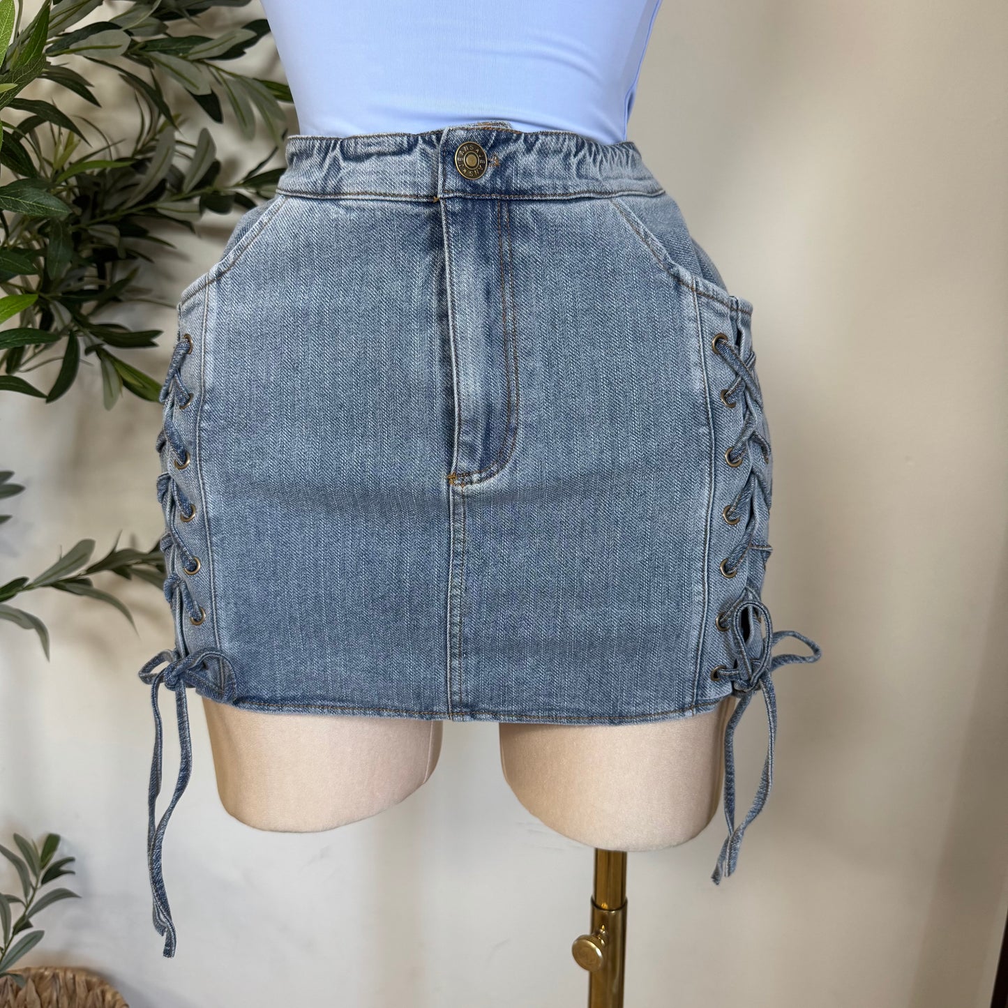 Sexy Denim Mini Skirt with short-Blue