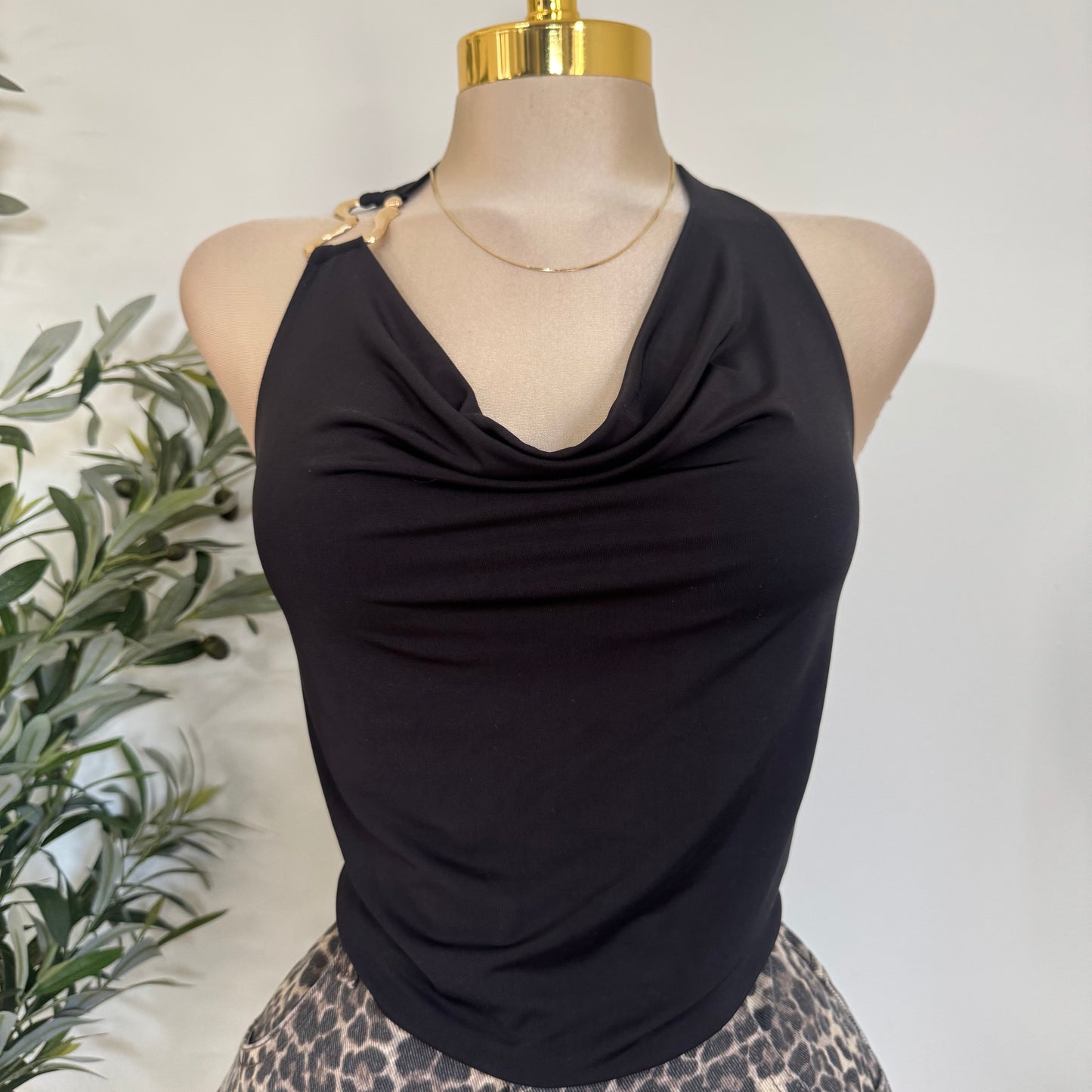 Halter Cowl Top-Black