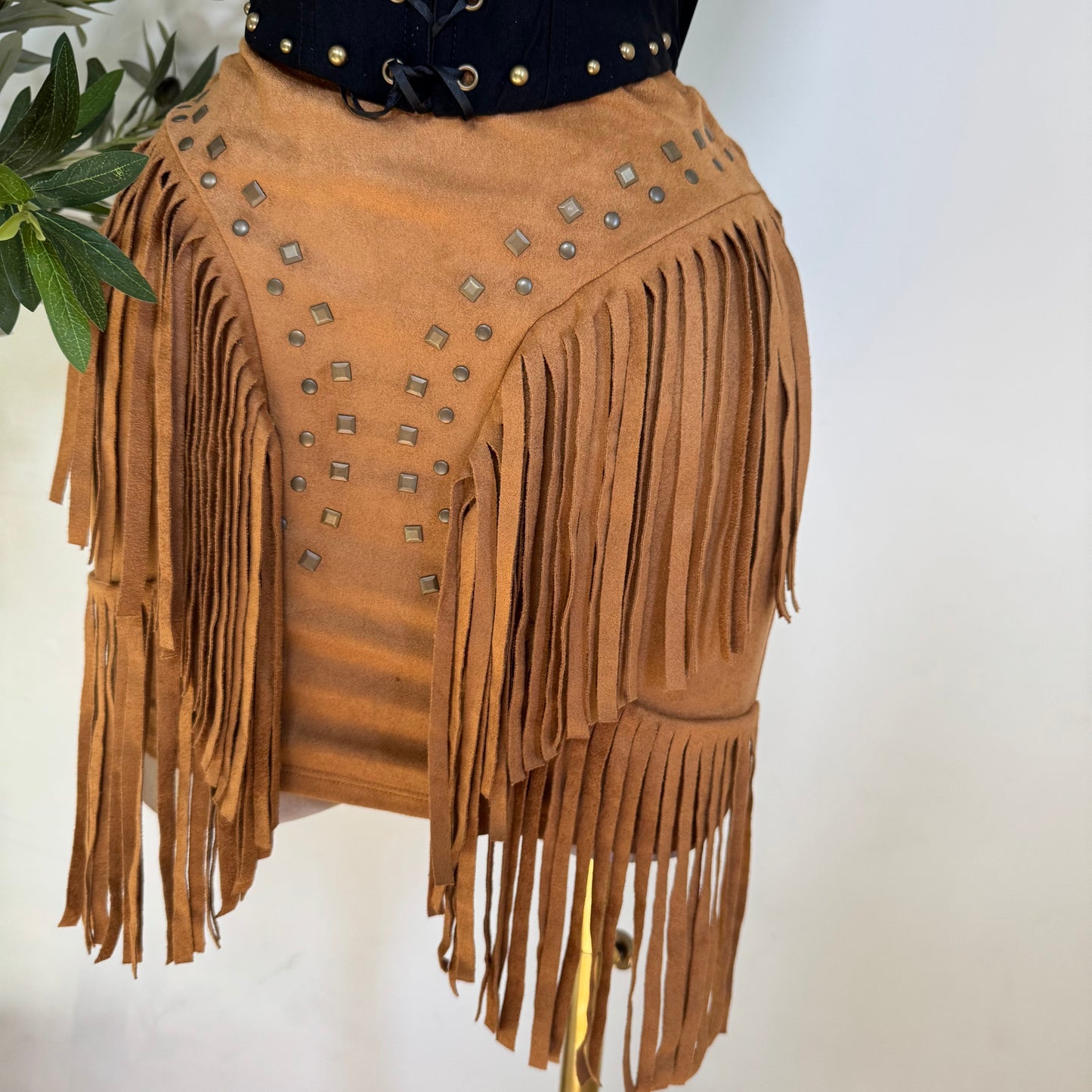 La Muy Muy Fringe Skirt-Tan
