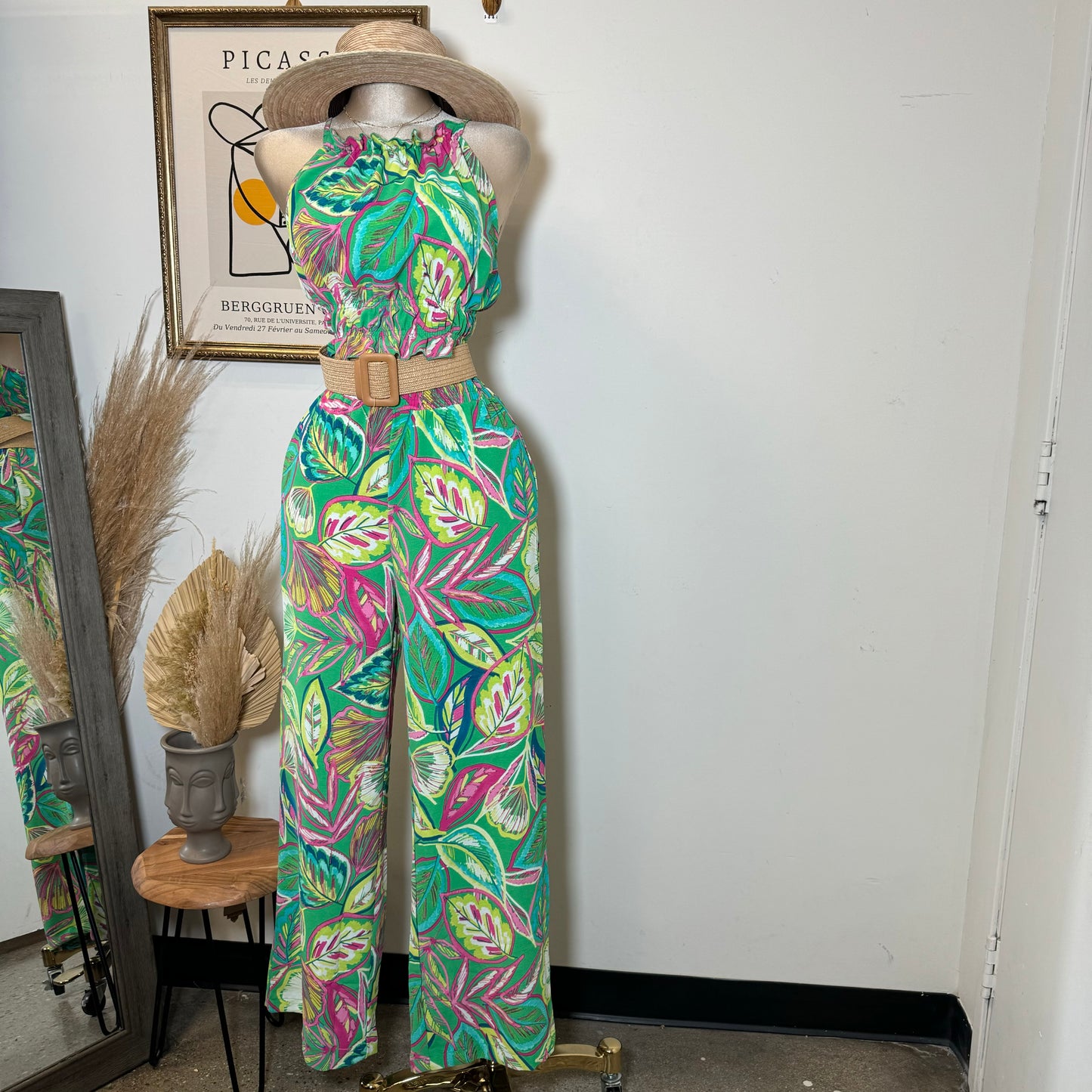 Adamari Pant Set-Green/Hot Pink