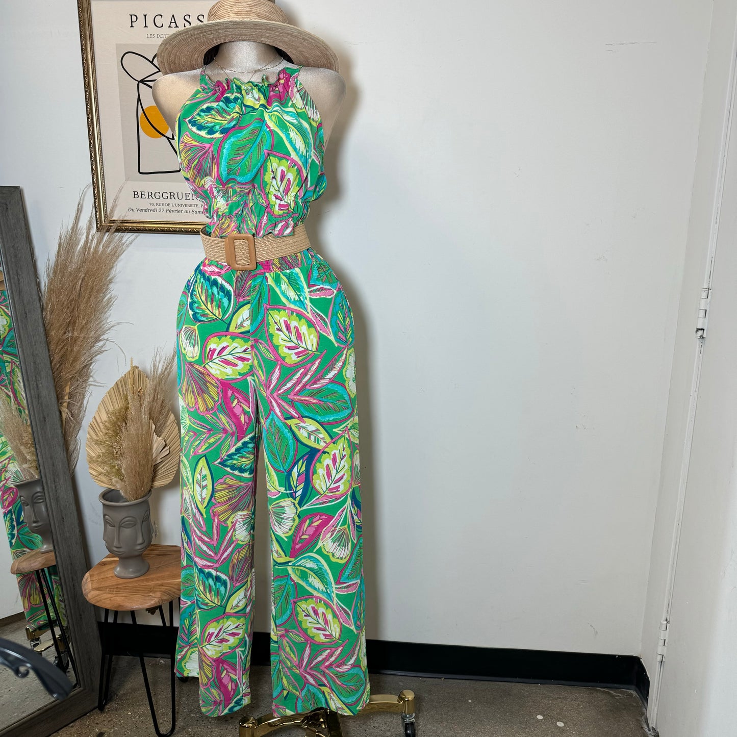 Adamari Pant Set-Green/Hot Pink