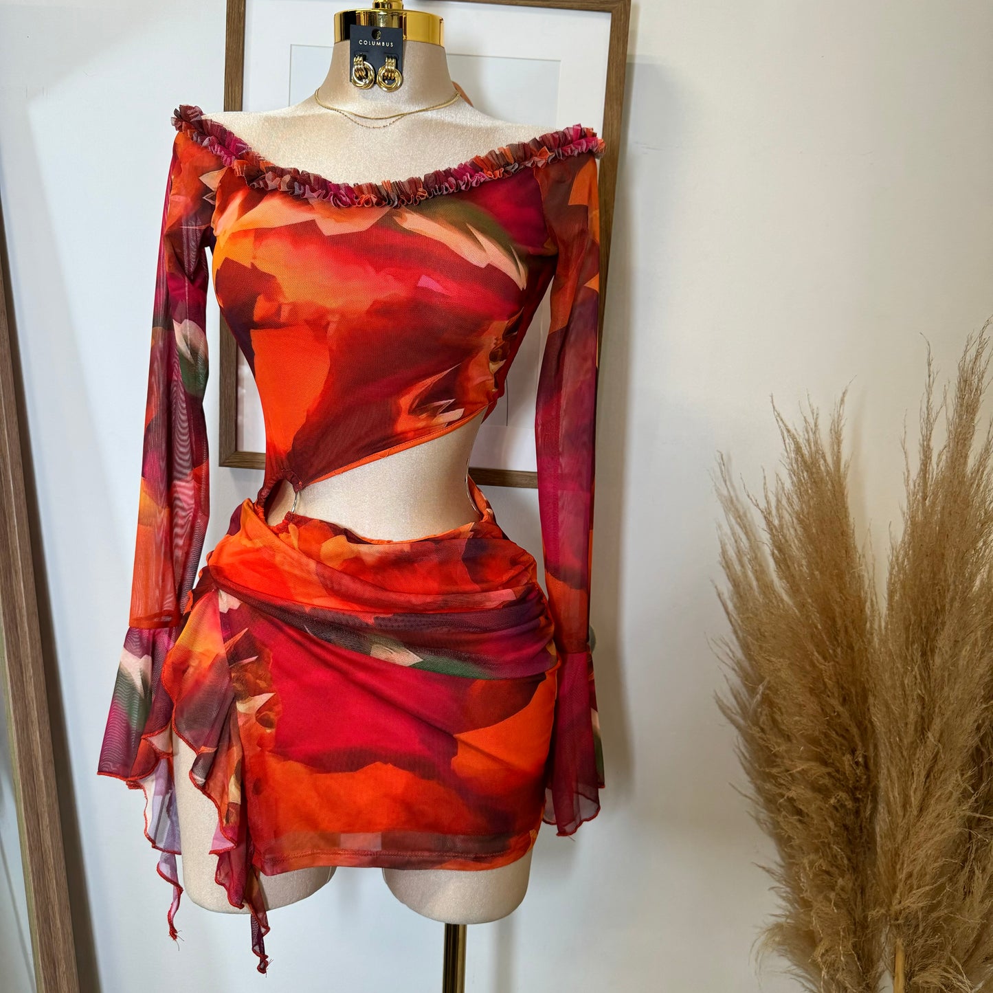 Lixia Mesh Dress-Orange