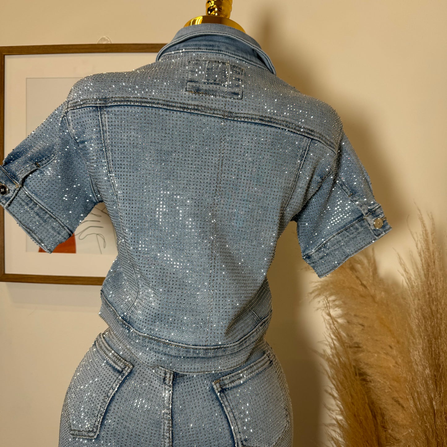 Tu Sin Mi Rhinestone Denim Shirt-Blue