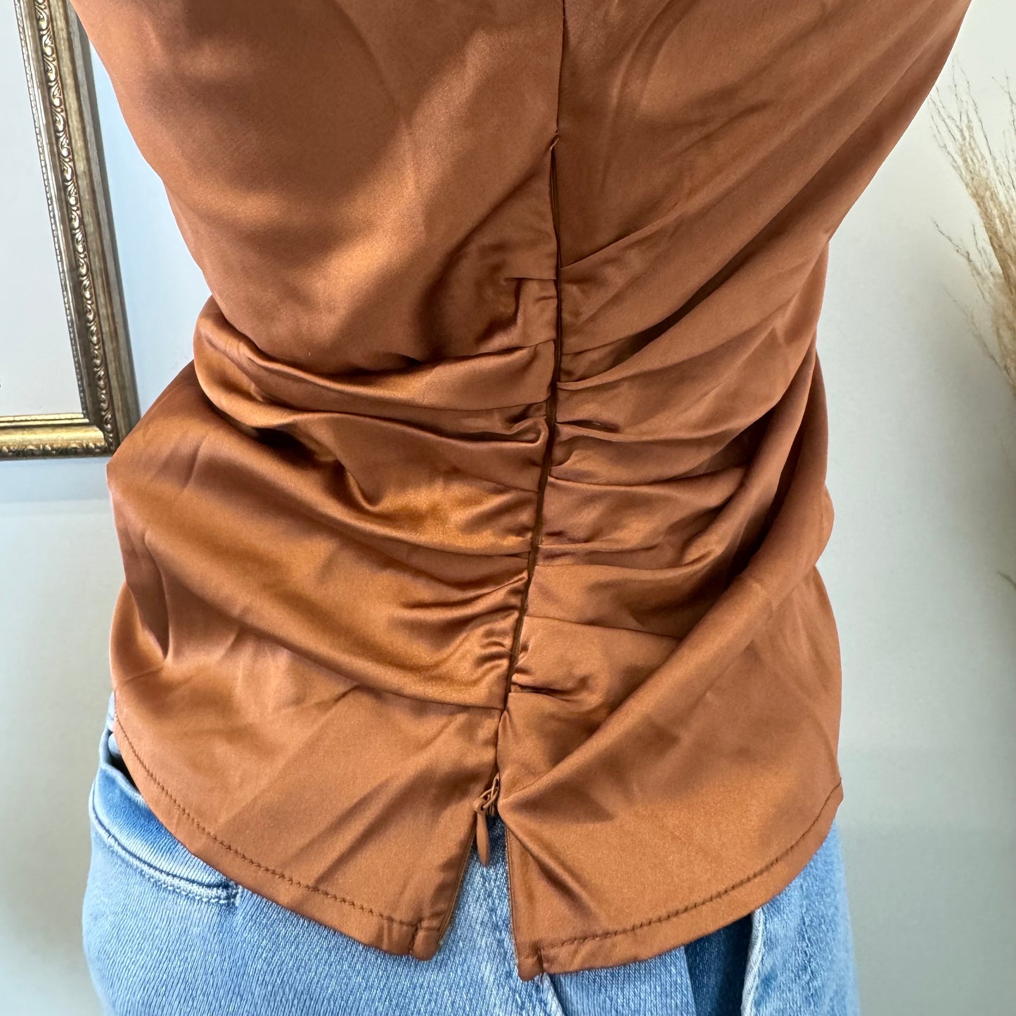 Asymmetrical Satin Top-Bronze