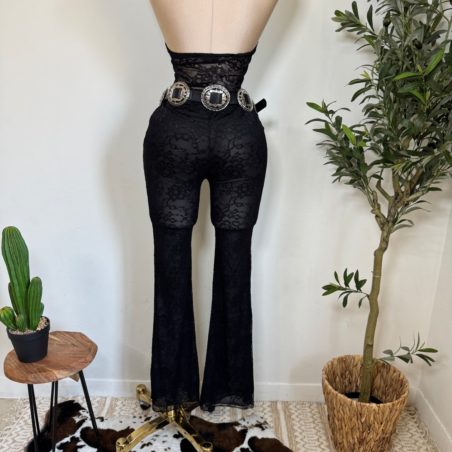 Sexy Lace Halter Pant Set-Black