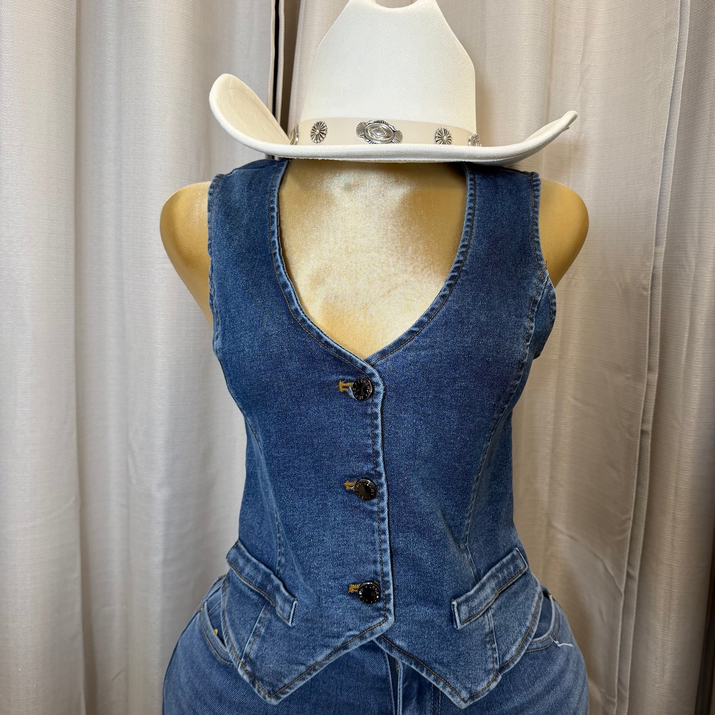 Denim button up Vest-Blue