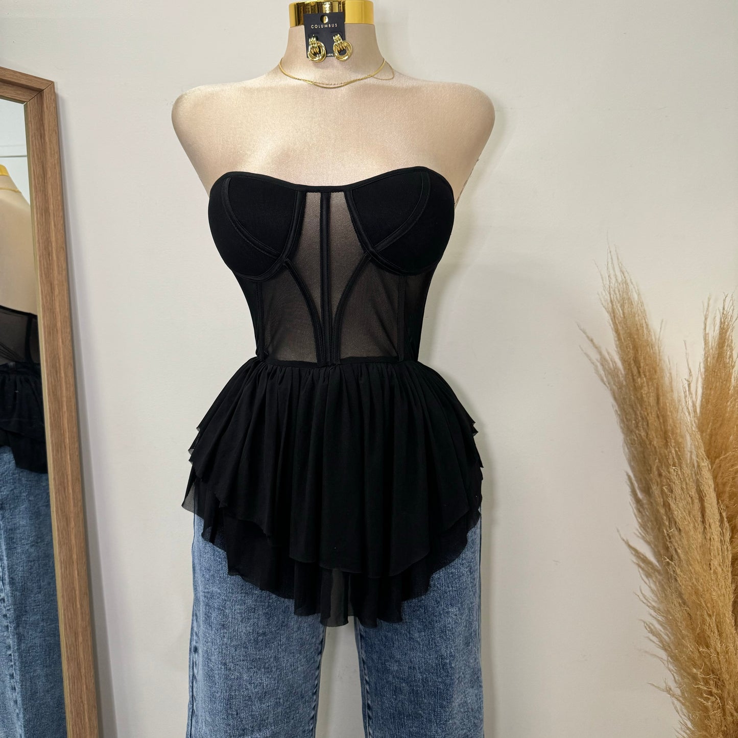Mesh Corset Top-Black