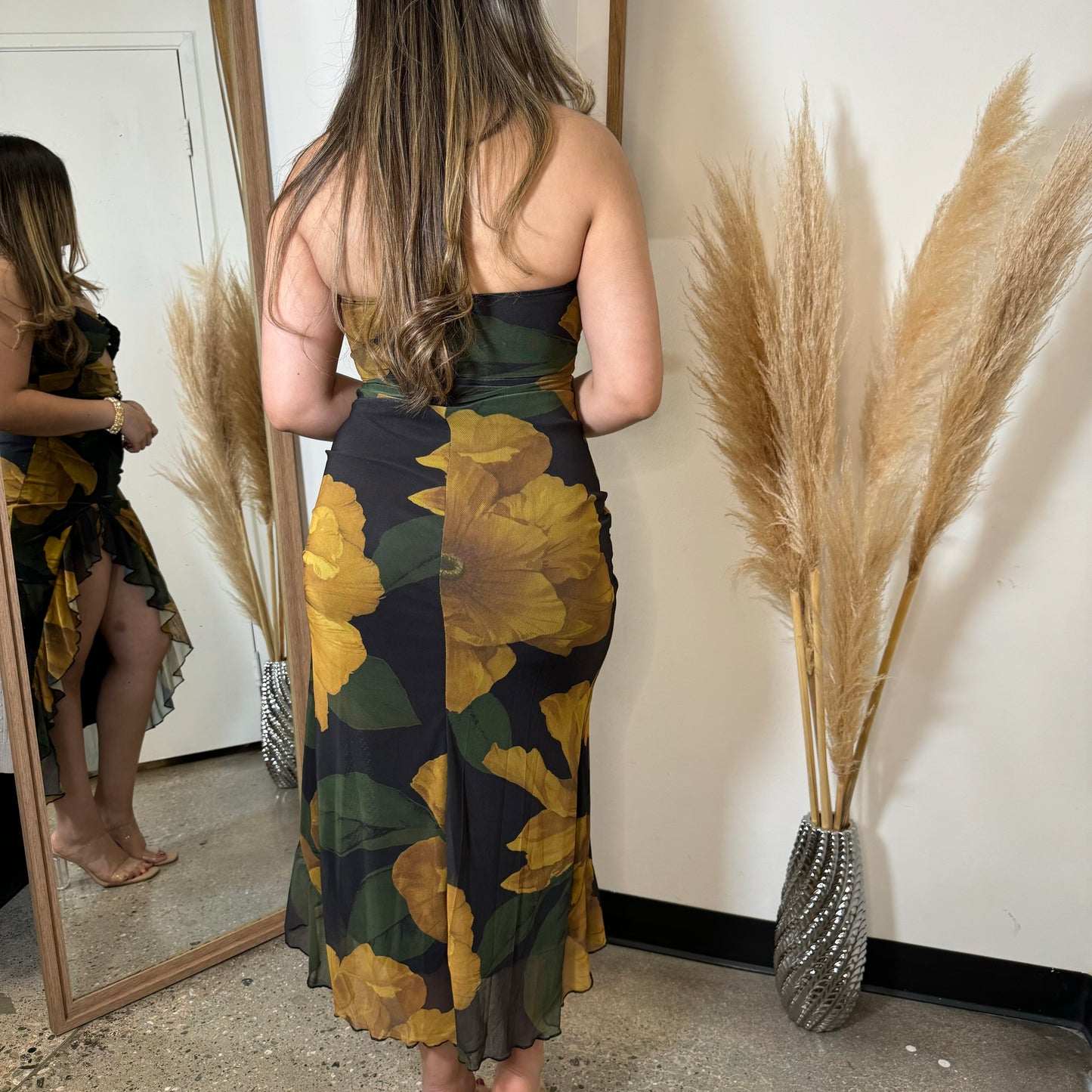 Karol Strapless Dress-Black/Yellow