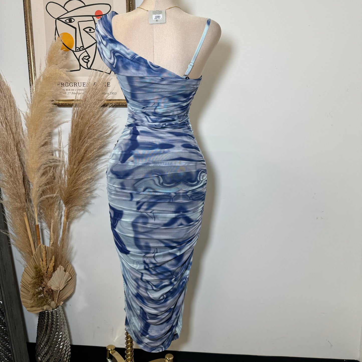 Mesh Marble Dress-Blue