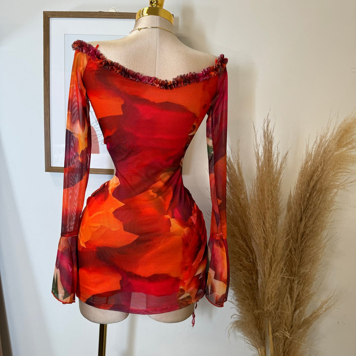 Lixia Mesh Dress-Orange