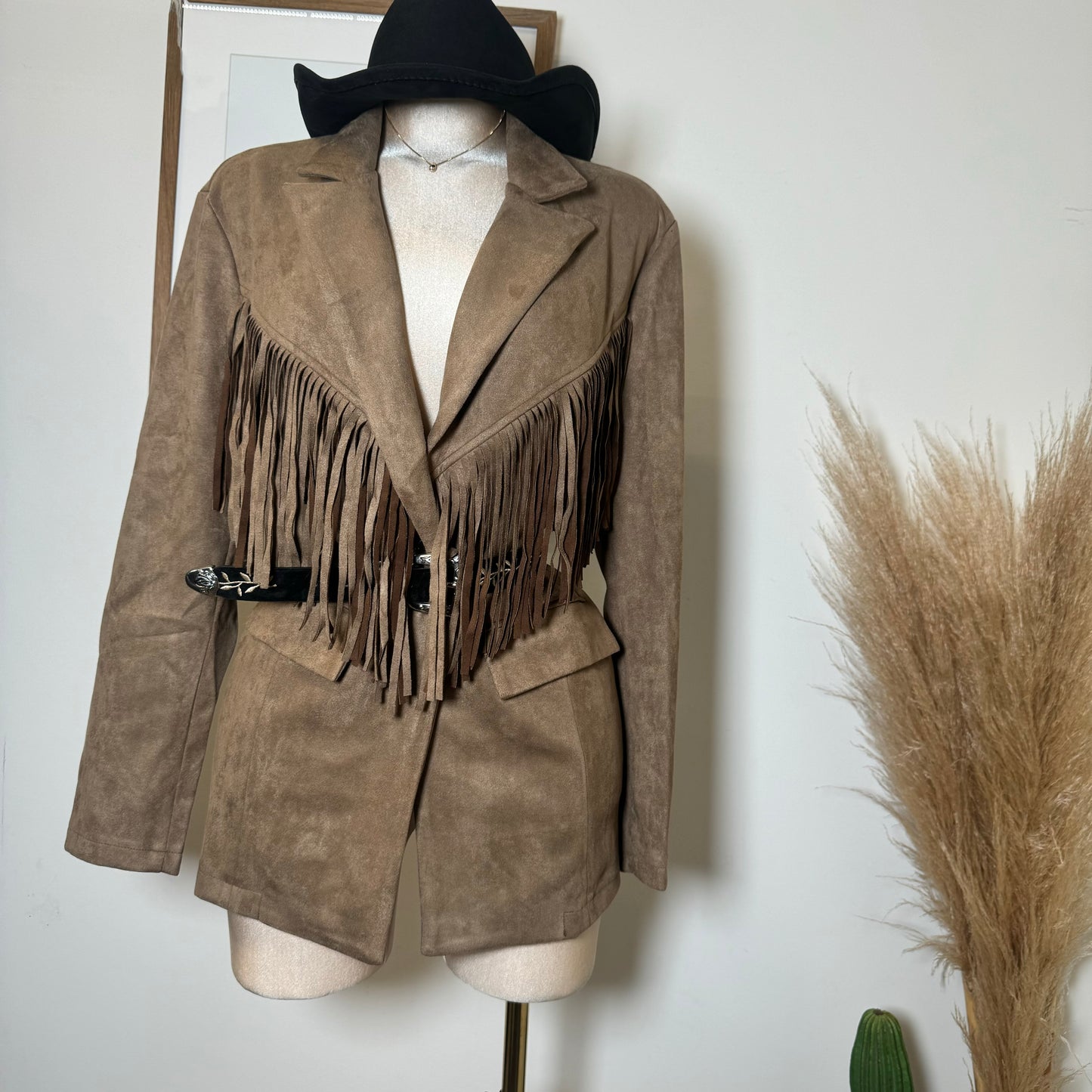 Fringe Blazer- Tan