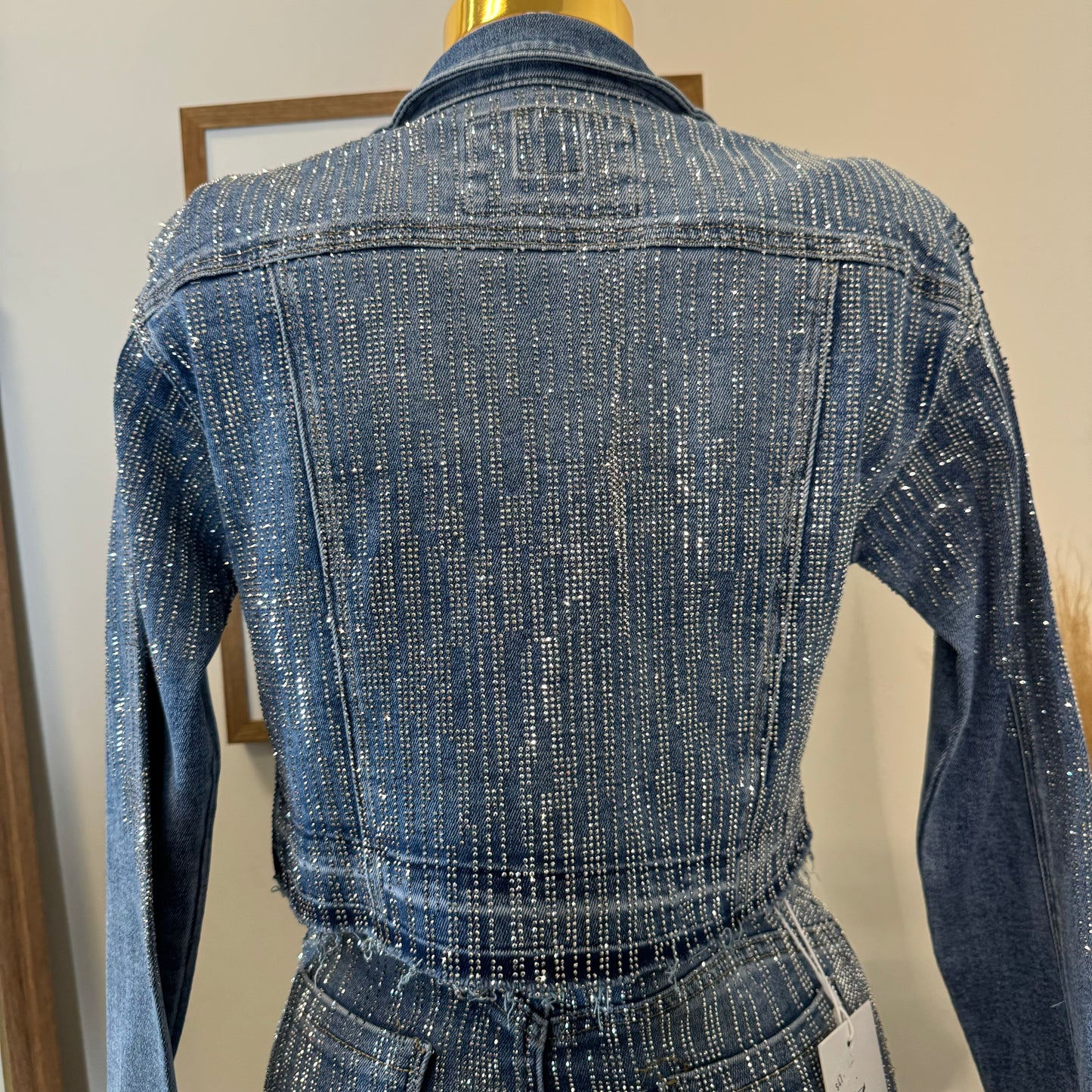 Crush Rhinestone Denim Jacket-Blue