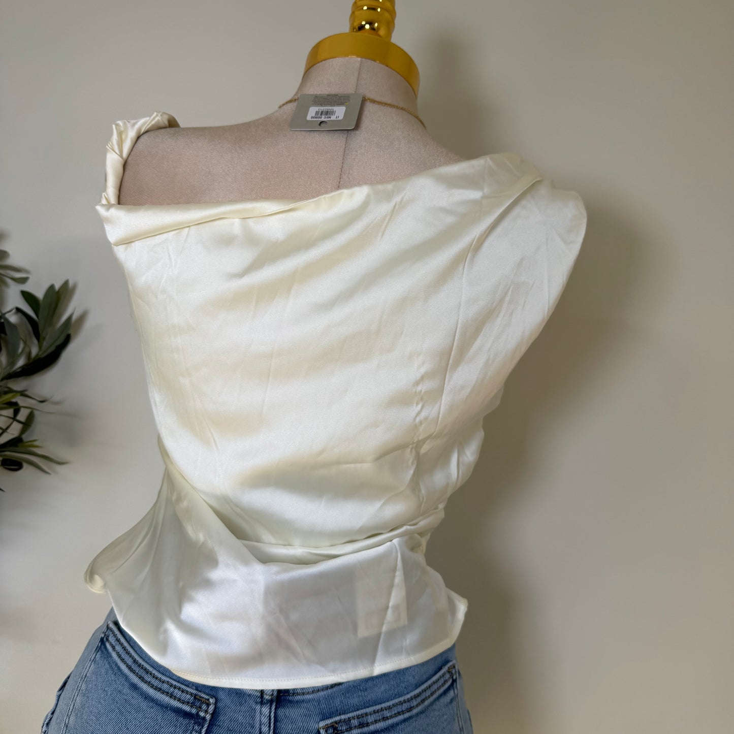 Asymmetrical Satin Top-White