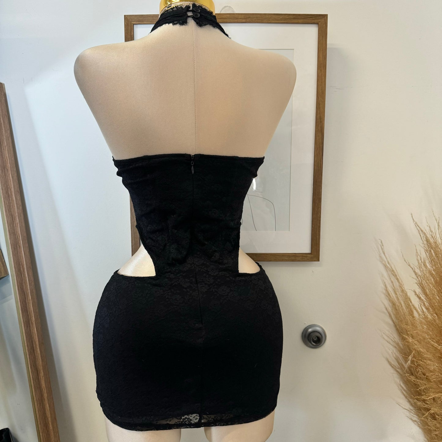 Luna Lace Corset Mini Dress-Black