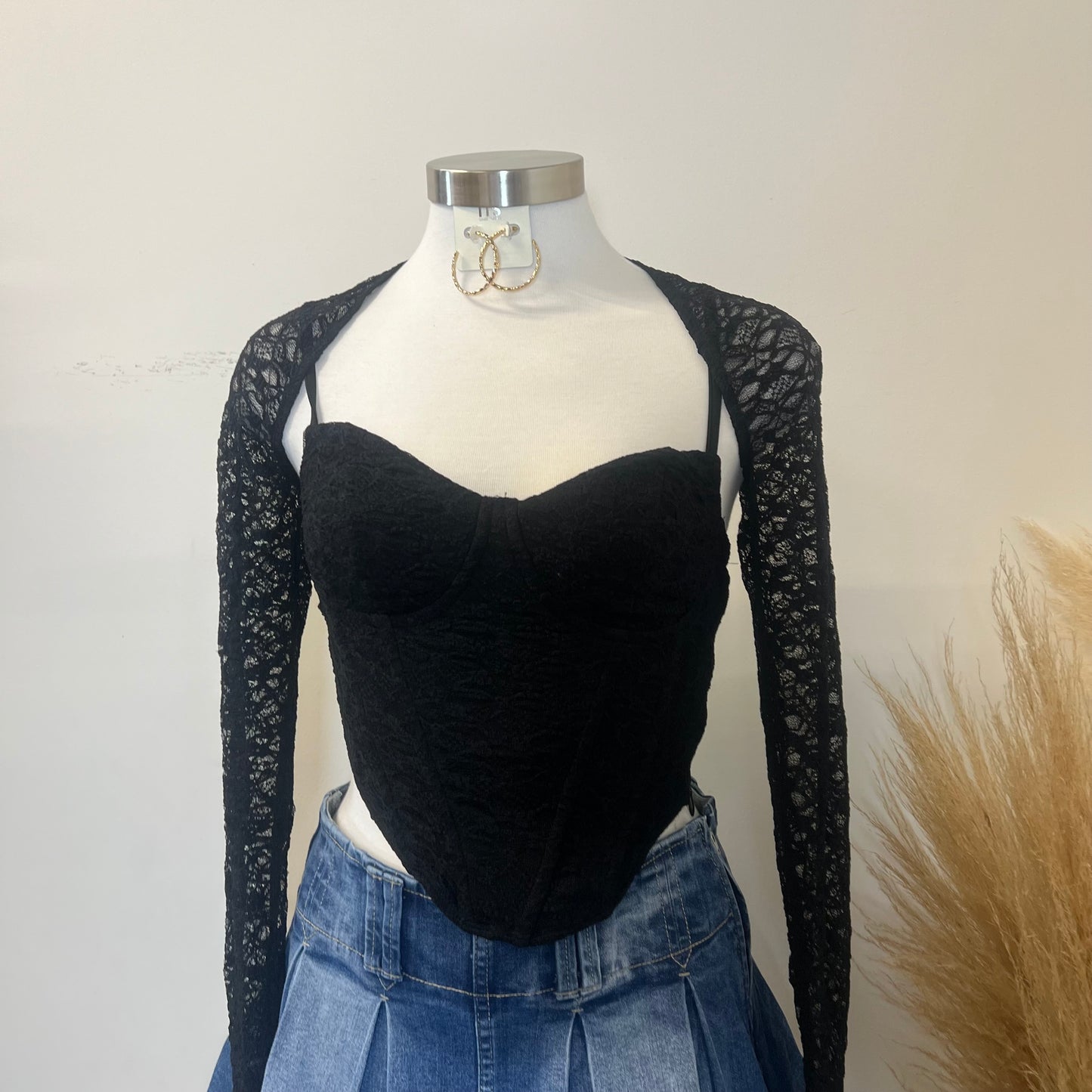 Roma Lace Top with Bolero -Black