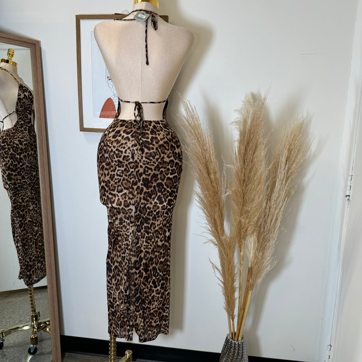 Cheetah Open back Maxi Dress-cheetah