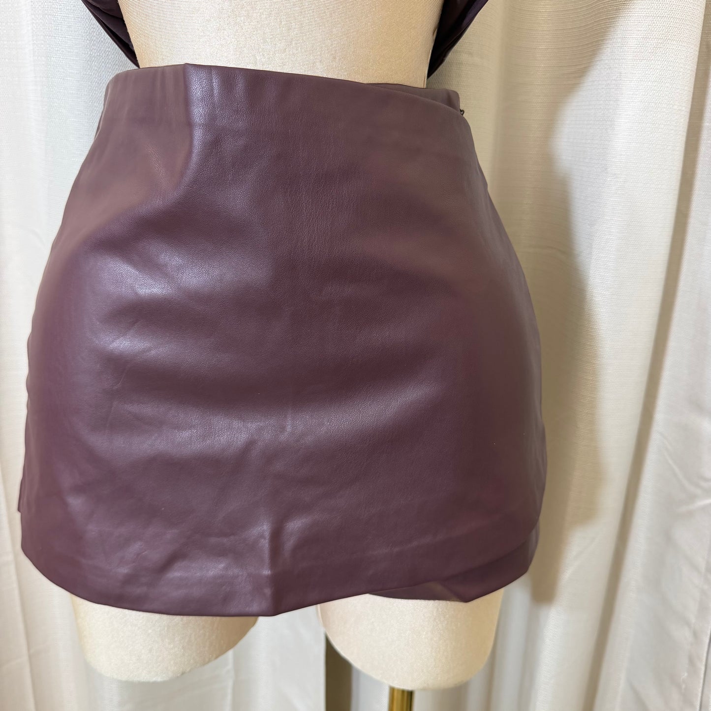 Faux Leather Skort-Burgundy