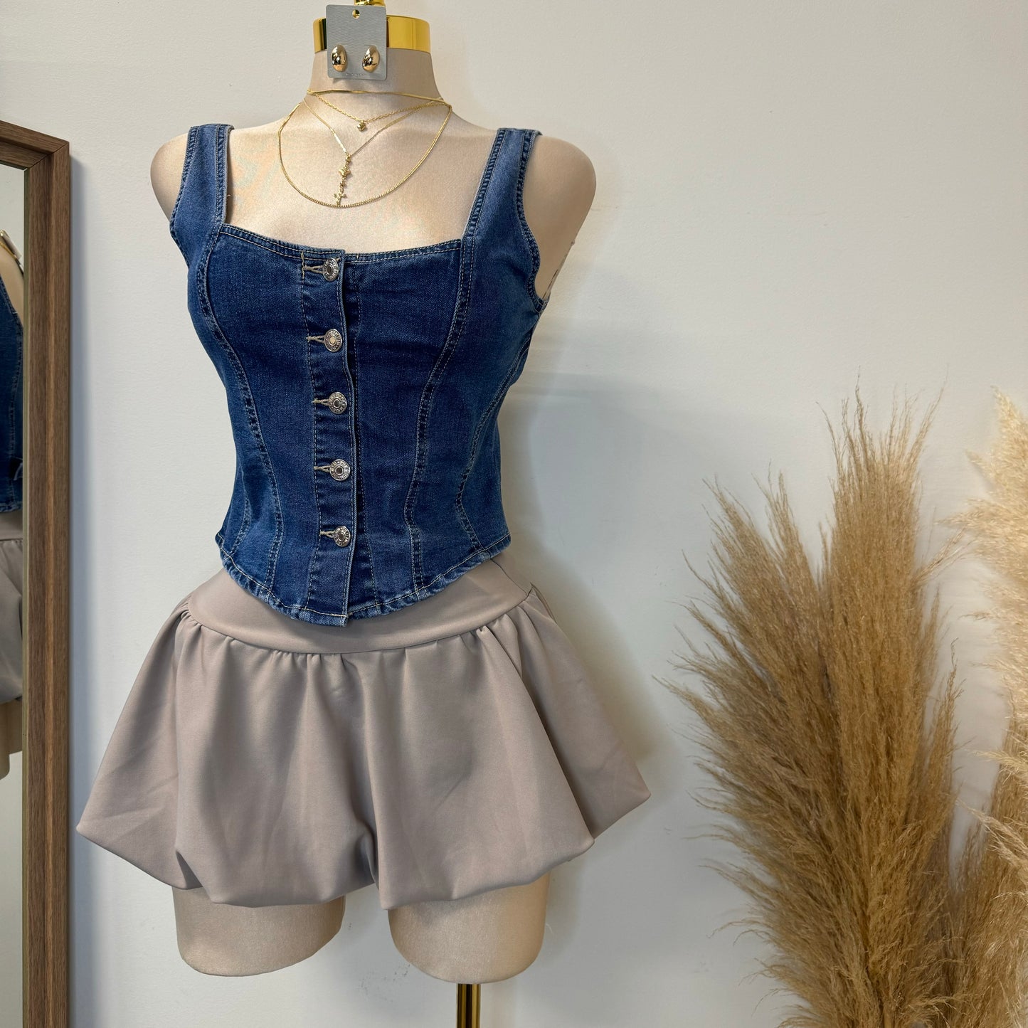Bubble Mini Skirt -Taupe