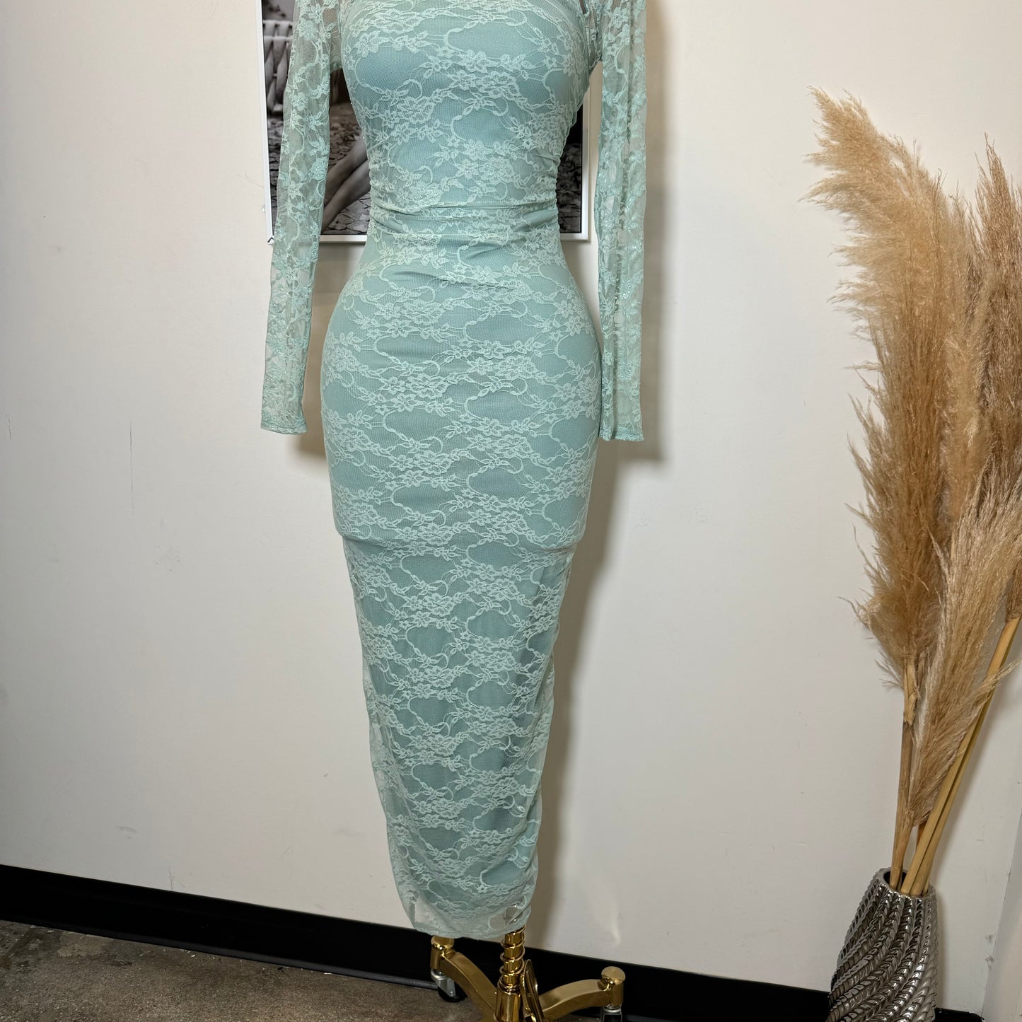 Aimara Lace Long Sleeve  Dress-Sage Green