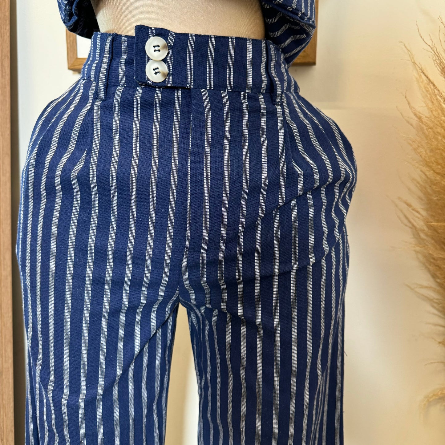 Beli Stripes Linen Pant Set-Navy