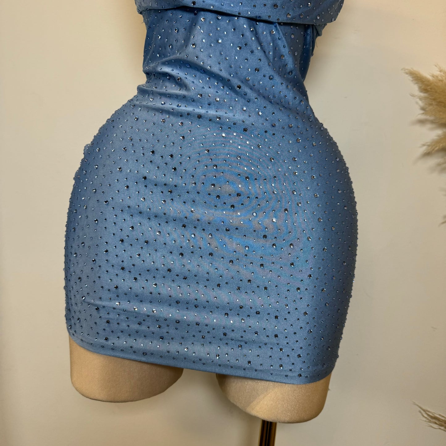 Cowl Rhinestone Dress-Baby Blue