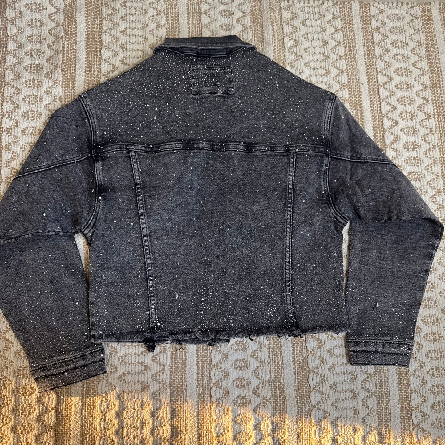 Rhinestone Denim Jacket-Black