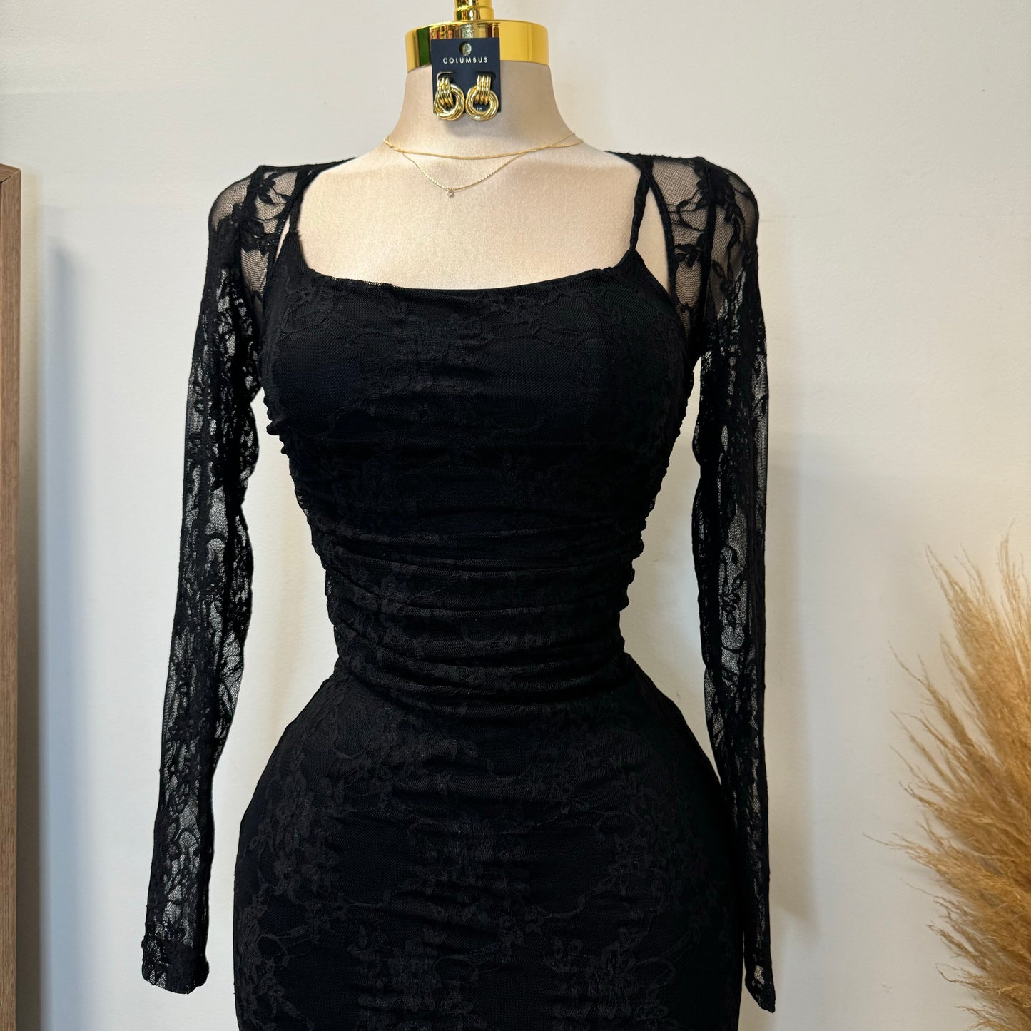 Aimara Lace Long Sleeve  Dress-black