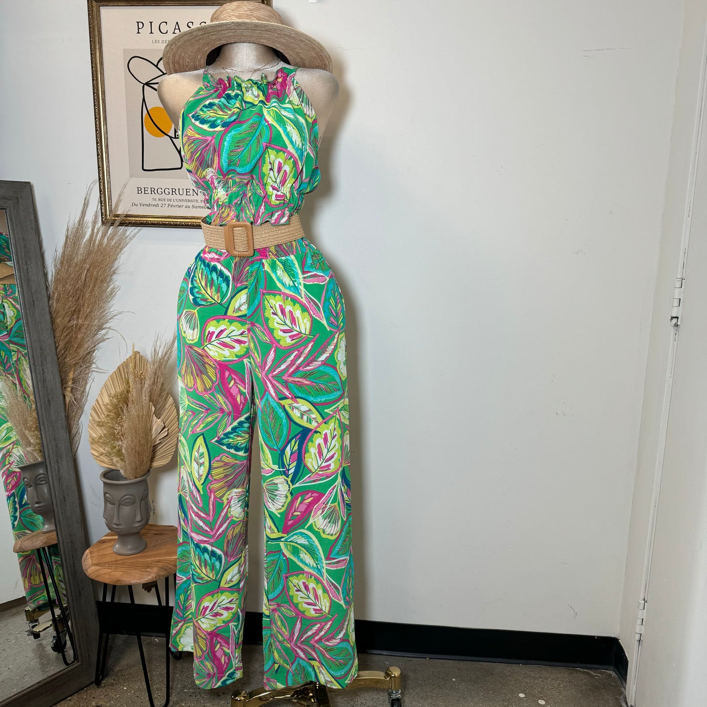 Adamari Pant Set-Green/Hot Pink