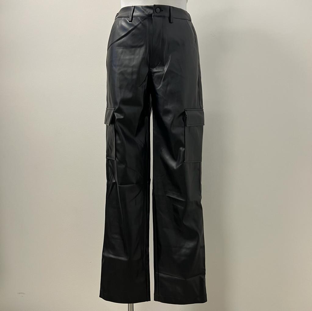 Maya Pu Leather Cargo Pants -Black
