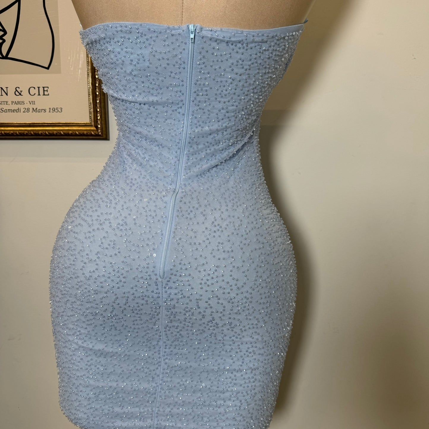 Sparkle Strapless Dress-Baby Blue