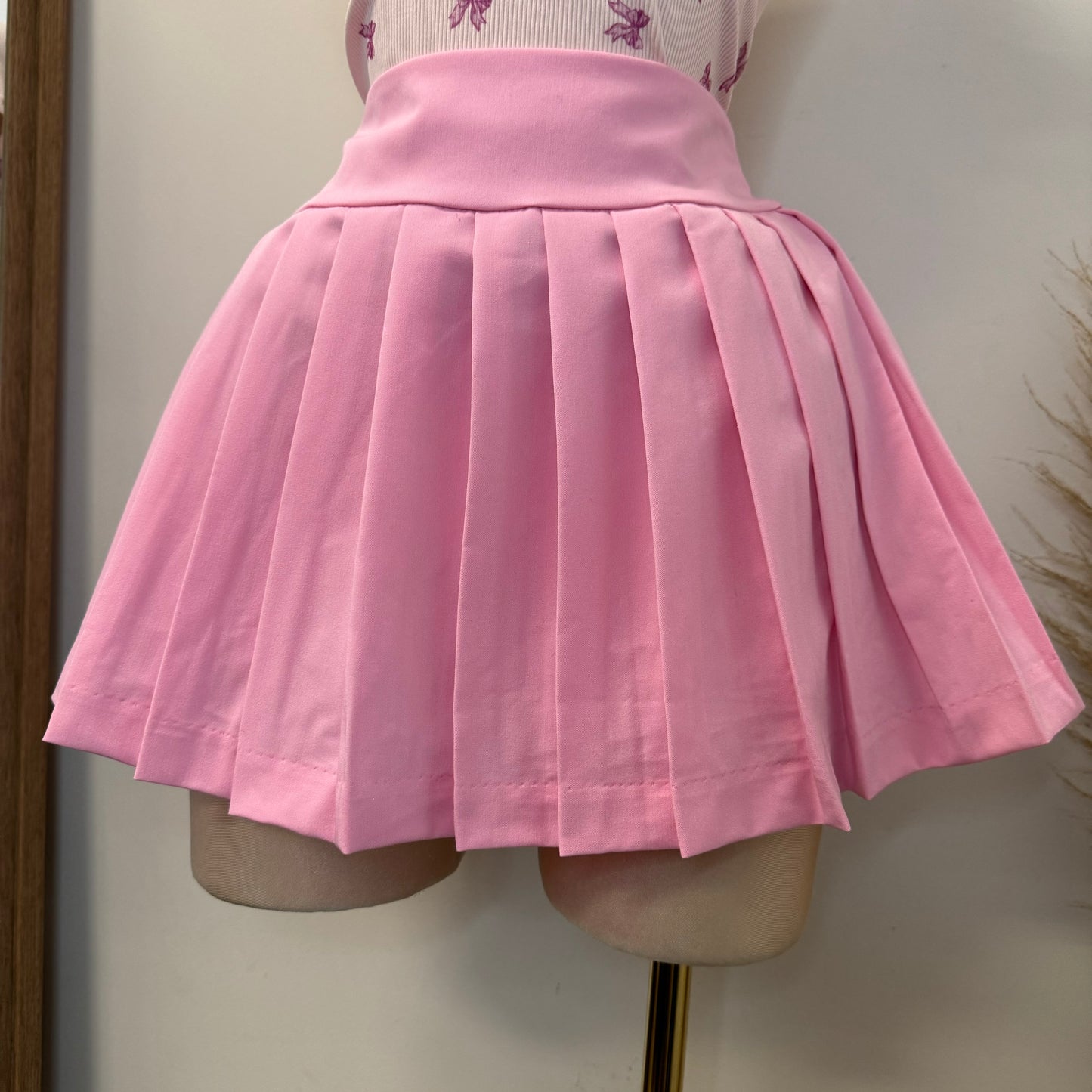 Pleated Elastic Waistband Skort-Pink