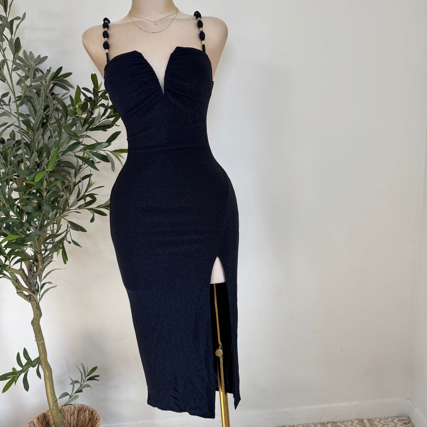 METALLIC LUREX KNIT MIDI DRESS-Navy