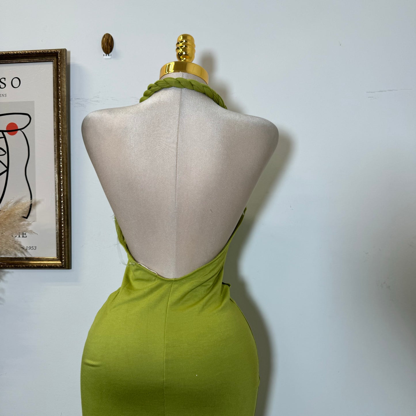 Braided Halter Dress-Green