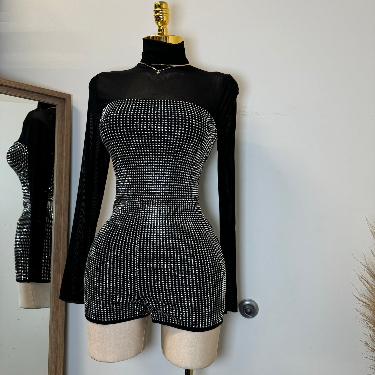 Rhinestone Romper-Black