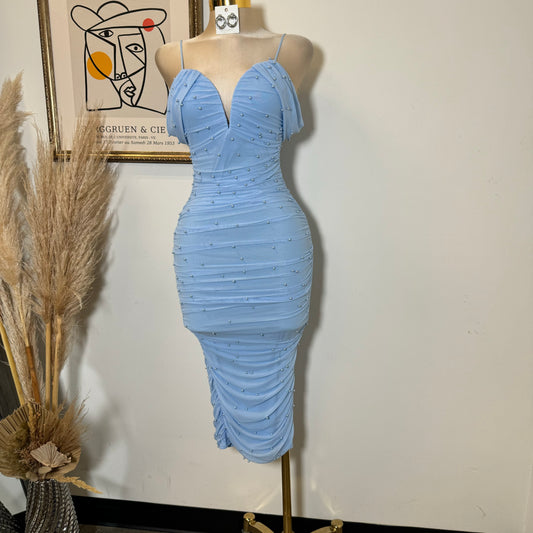 Aria Pearl Midi Dress- Baby Blue