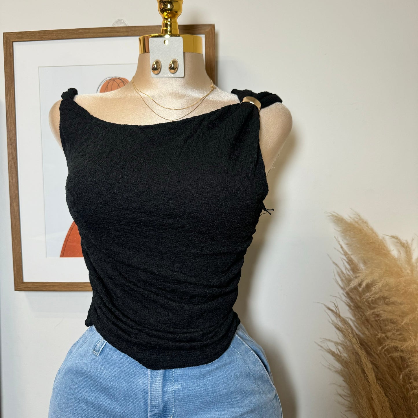 Metak Trim Textured Top-Black