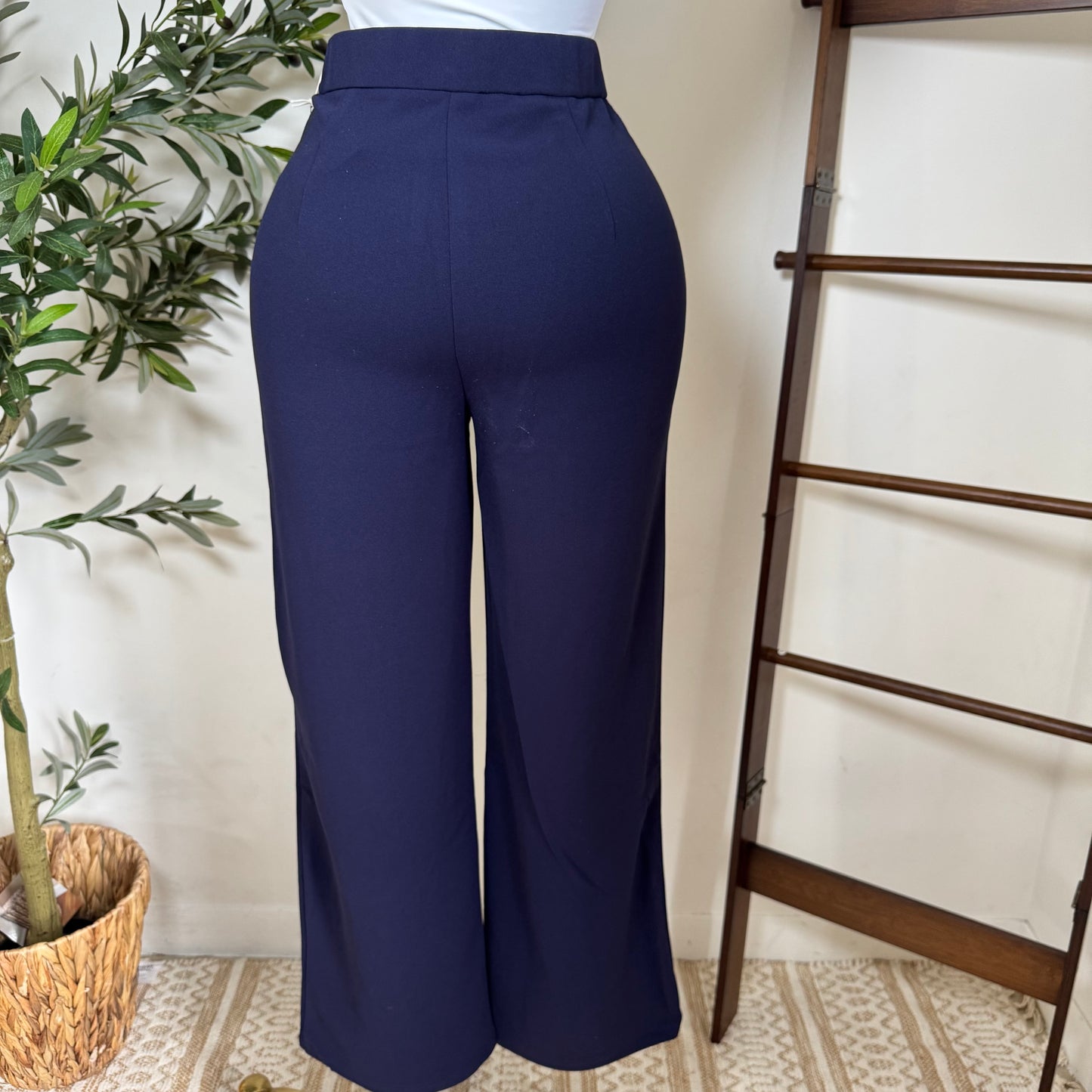 High waisted Dressy Pants with Buttons on the Side-Navy
